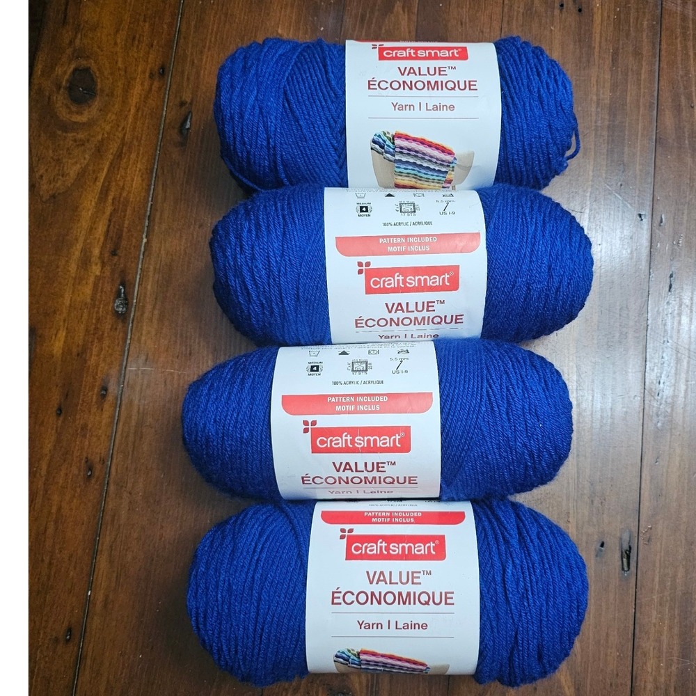 Craft Smart Value Yarn‎ Blue VS113 Medium 4 Worsted 7oz 354yd Lot of 4 Skeins